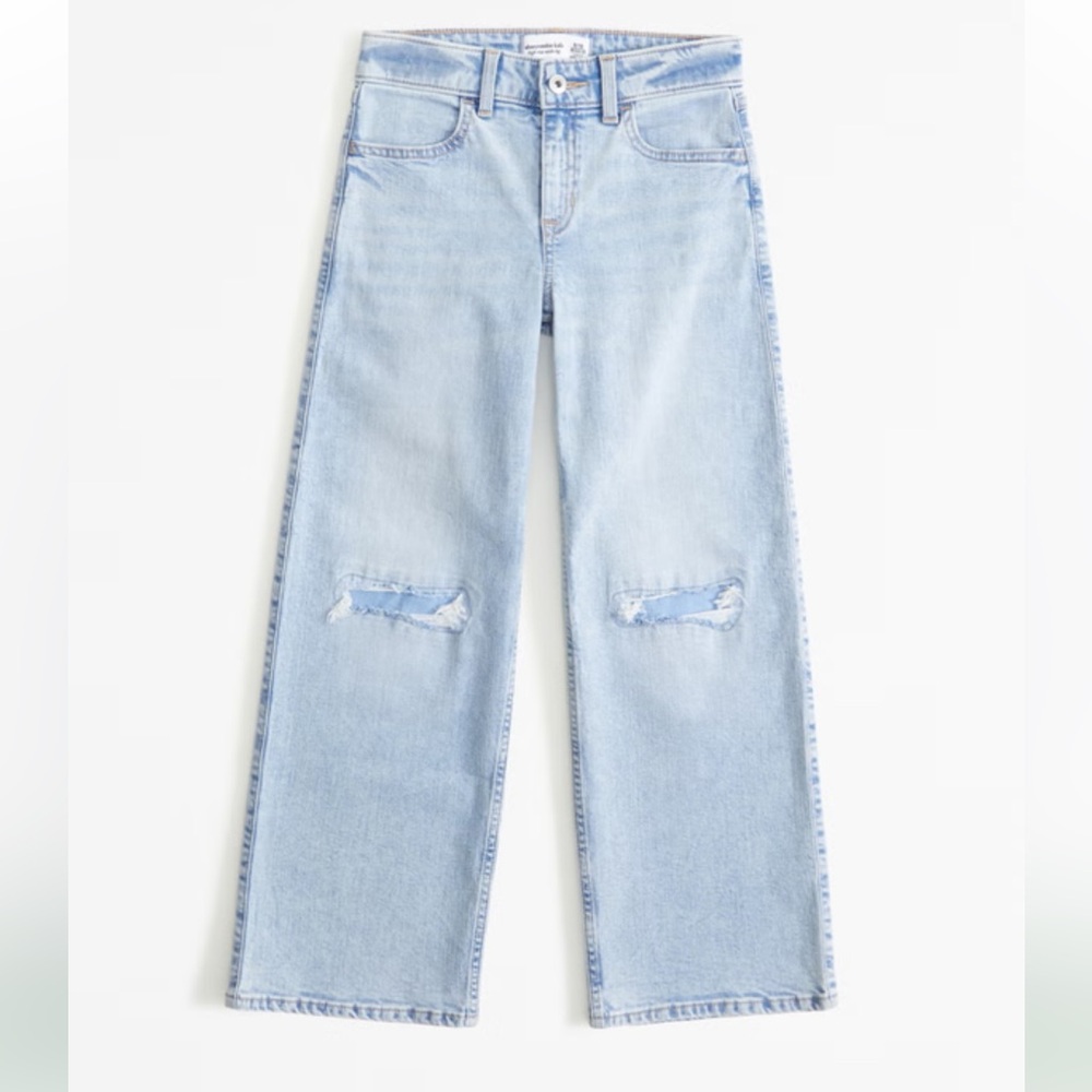 Girls Abercrombie Kids High Rise Wide Leg  Light Blue Distressed EUC